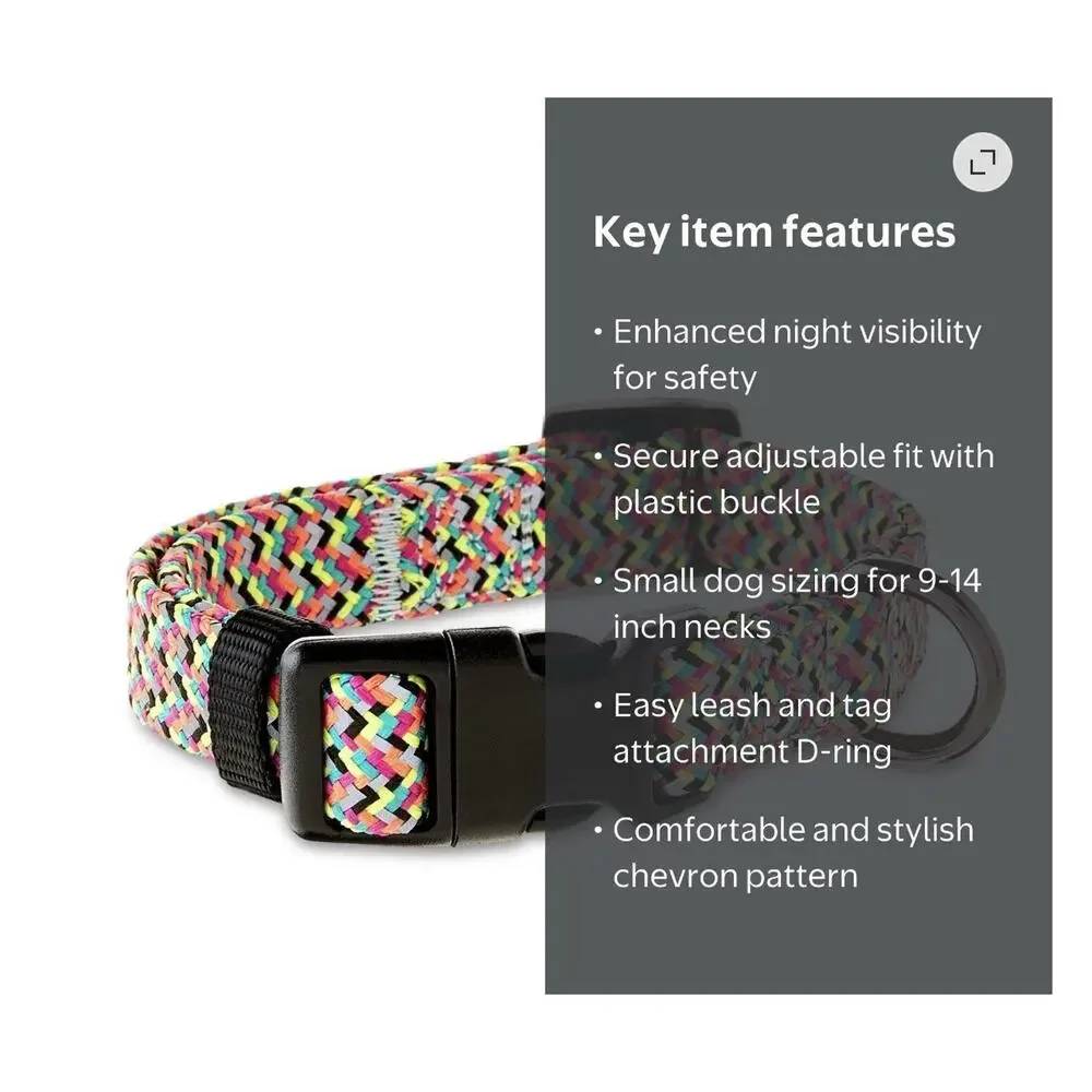 SMALL Vibrant Life Chevron Multi Color Reflective Adjustable Dog Collar 10-20lb